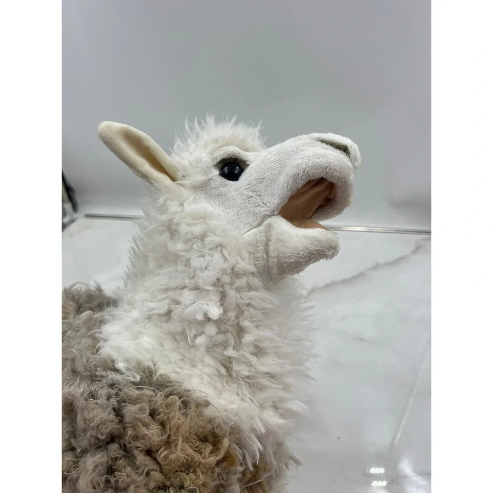 Folkmanis Alpaca Hand Puppet Plush White Brown Shaggy Faux Fur Realistic 2953